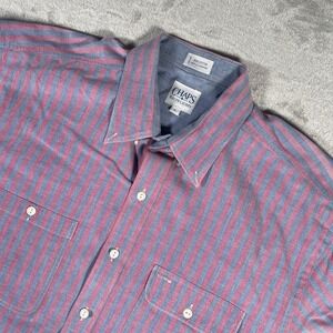 CHAPS Ralph Lauren Mens L Shirt Pinstriped Cotton Button Up Short Sleeved Casual